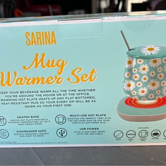 New! Sarina Mug Warmer Set NWT Mug Lid Hot Plate Spoon USB Cable - Picture 3 of 3